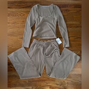 Elegant Brown  and White Striped Pajama Set